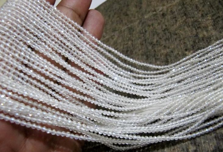Natural Rock Crystal 2mm Rondelle Micro faceted Gemstone Beads Strand 13 Inches Long 