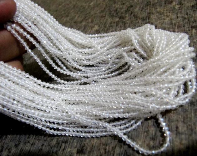 Natural Rock Crystal 2mm Rondelle Micro faceted Gemstone Beads Strand 13 Inches Long 