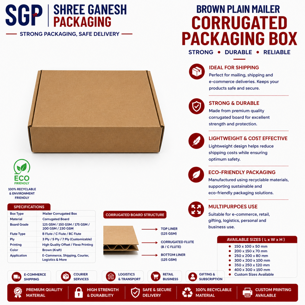 Brown Plain Mailer Corrugated Packaging Box
