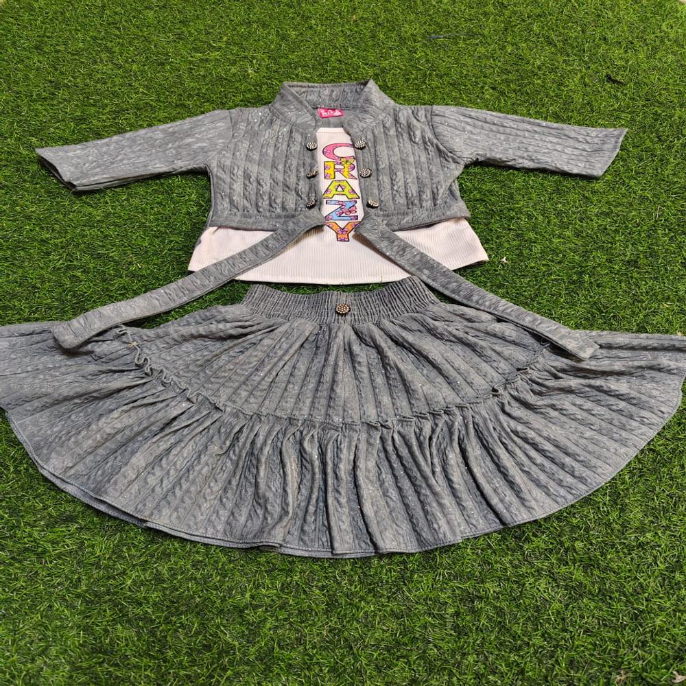 Stylish Girls Embroidered Top and Crushed Skirt Set