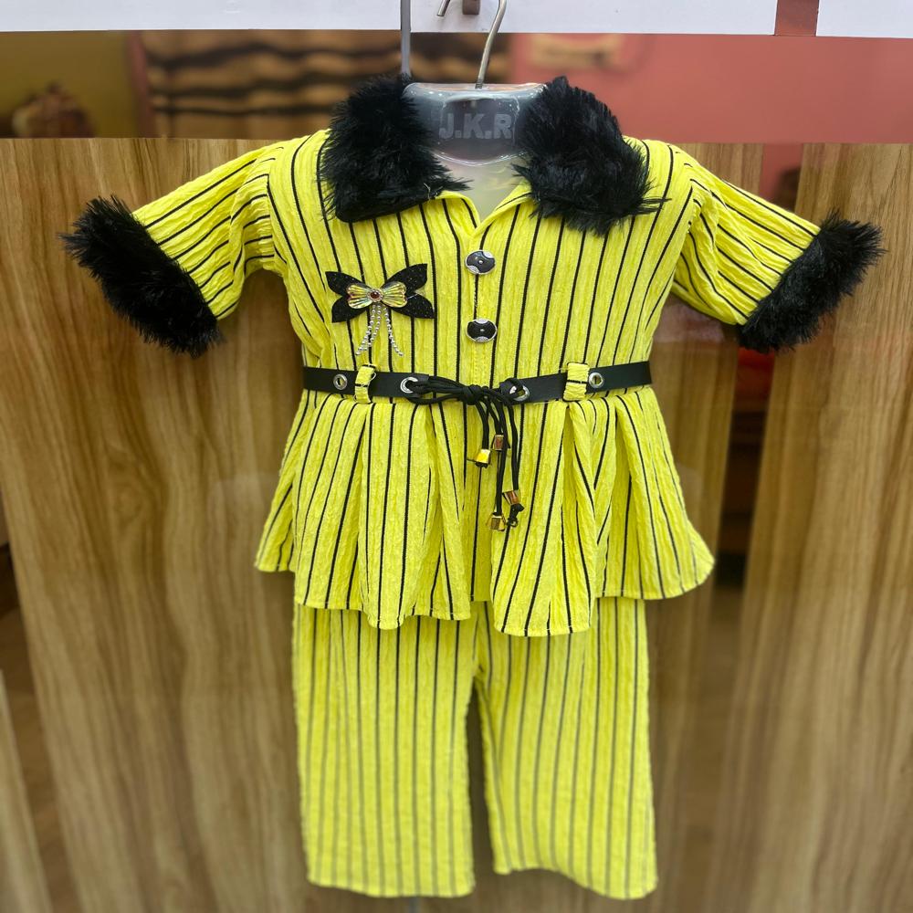 Girls Bright Yellow Striped Top & Pant Set