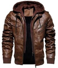 Mens Full Sleeve Party Wear Brown Leather Jacket