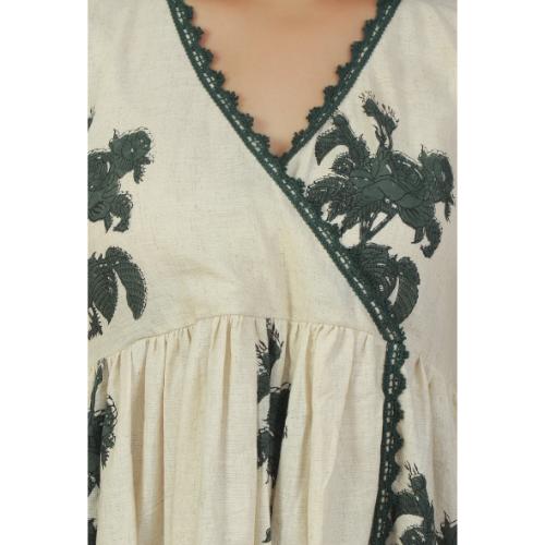 Hand Block Printed Angrakha Kurta with Lace Details and Straight Pants