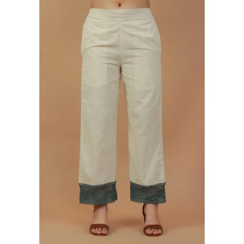 Hand Block Printed Angrakha Kurta with Lace Details and Straight Pants