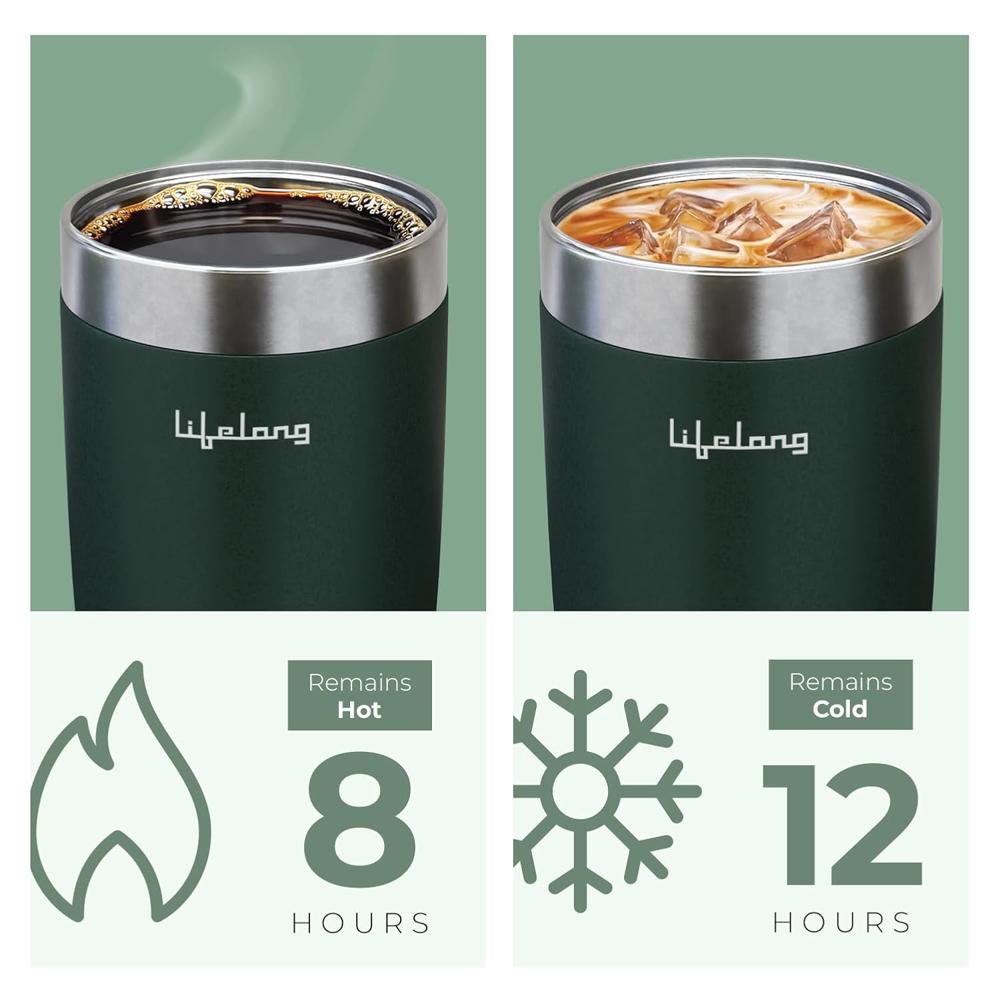 Lifelong Double-Walled Vacuum Insulated Coffee Mug 600ml| Keeps Drinks Hot for 8 Hours & Cold for 12 Hours | Durable Stainless Steel with Comfort-Grip(LLTBR06)