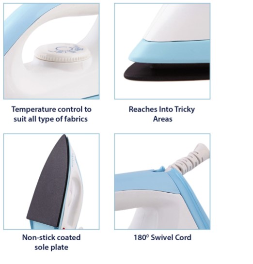 Lifelong LLDI09 Dry Iron, 1000W, 180 Degree Blue