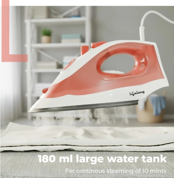Lifelong Steam Iron for Clothes | 1300W Iron Press with Vertical Steaming & Non-Stick Soleplate(LLSI15)