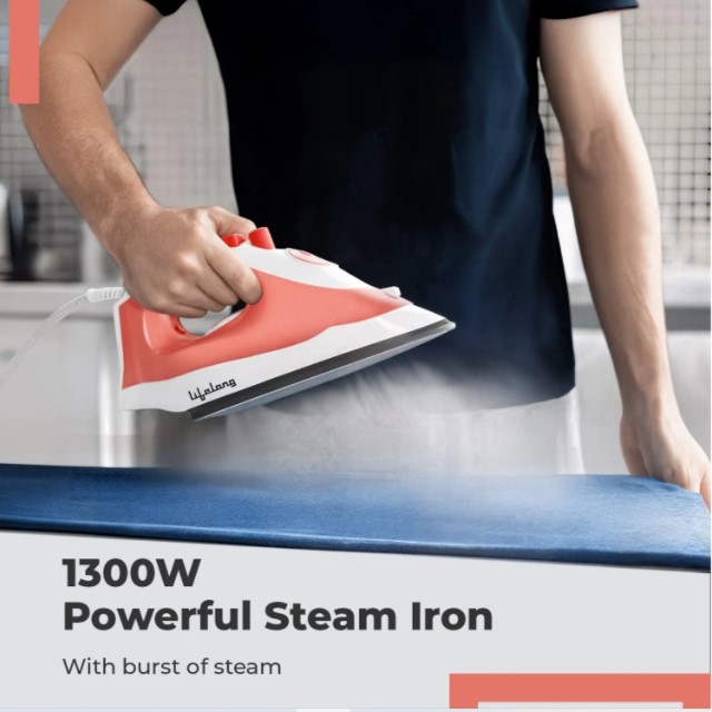 Lifelong Steam Iron for Clothes | 1300W Iron Press with Vertical Steaming & Non-Stick Soleplate(LLSI15)