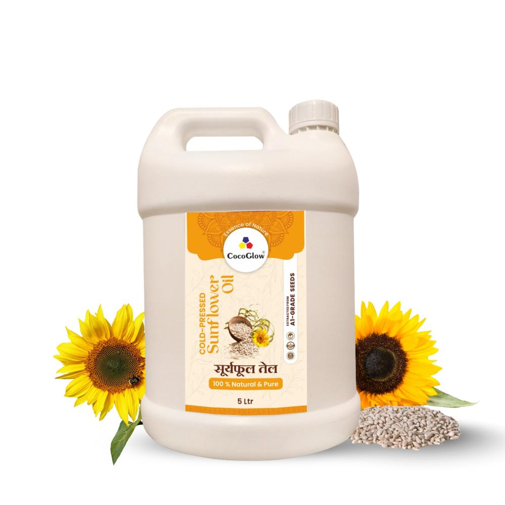 Cold Pressed Sunflower Oil 5Ltr - Organic Sunflower Seeds, Light Golden Yellow, Unrefined, No Additives, Cholesterol-Free