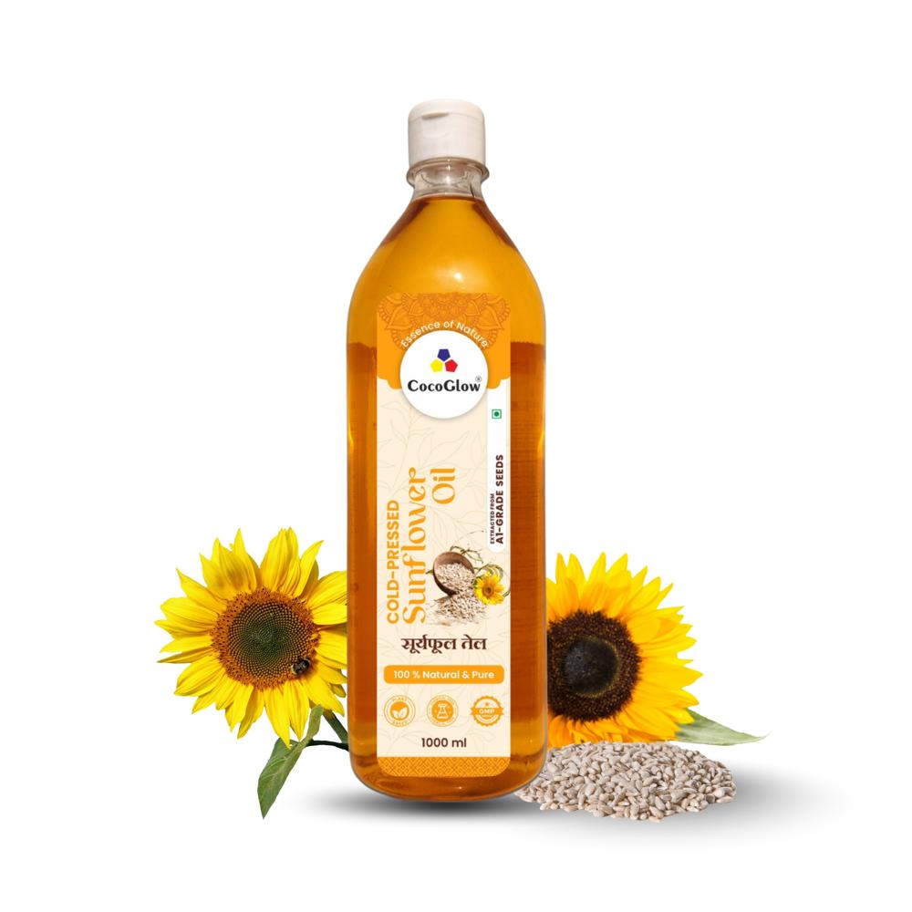 Cold Pressed Sunflower Oil 1L - Sunflower Seeds, 1 Litre, Light Yellow | Unrefined, Mechanical Cold Pressed, 0 mg Cholesterol, Trans Fat Free