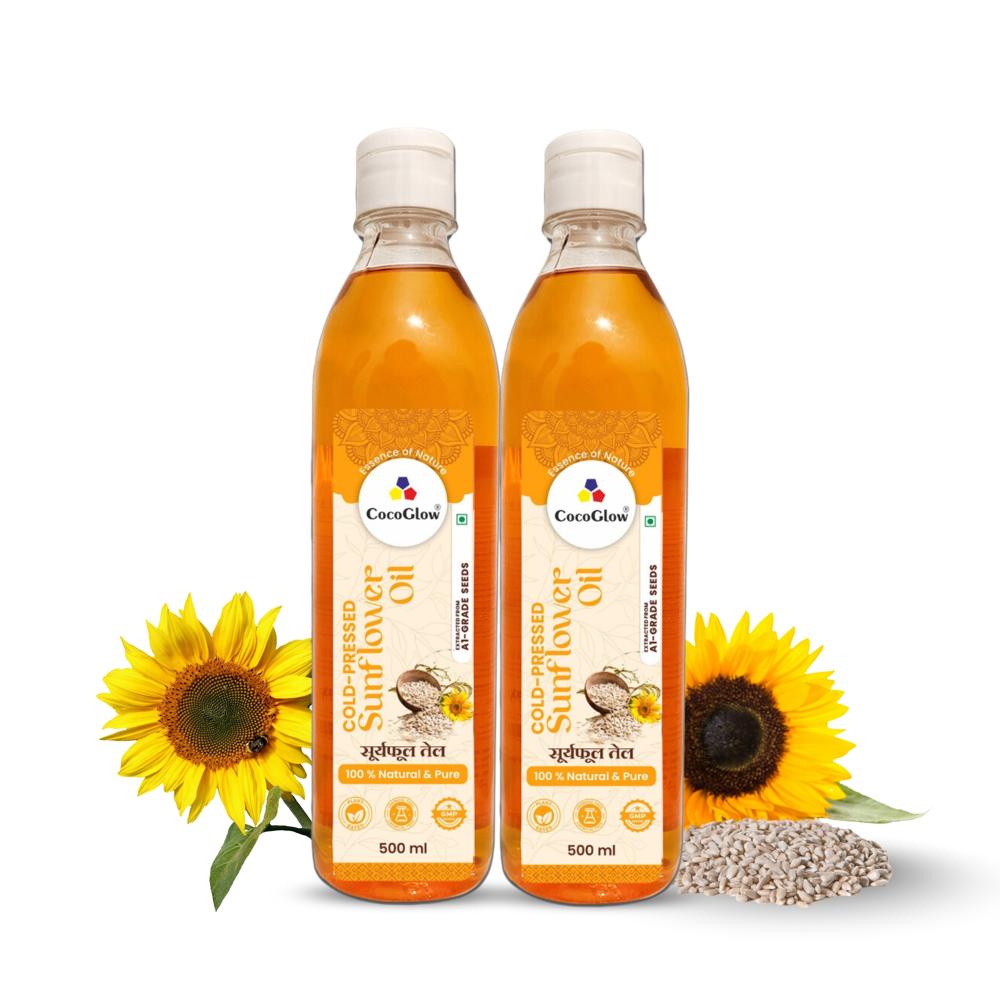 Cold Pressed Sunflower Oil 500ml - Sunflower Seeds, 500ml, Light Yellow | Wooden Ghani Extraction, 100% Pure, Mild Nutty Aroma, Cholesterol Free, Vitamin E Rich