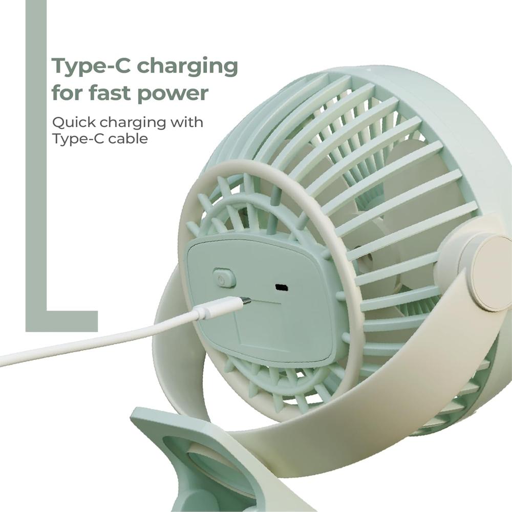 Lifelong Portable USB Fan with 3 Speeds | Up to 5-hours Battery Backup | Type-C Charging, 2000mAh Battery, Overcharge