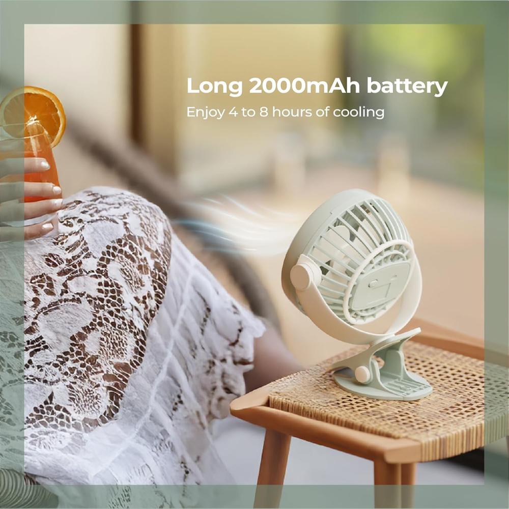 Lifelong Portable USB Fan with 3 Speeds | Up to 5-hours Battery Backup | Type-C Charging, 2000mAh Battery, Overcharge