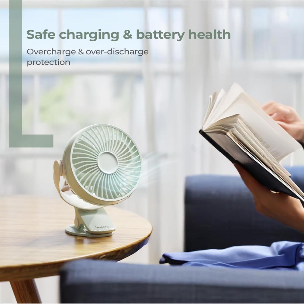 Lifelong Portable USB Fan with 3 Speeds | Up to 5-hours Battery Backup | Type-C Charging, 2000mAh Battery, Overcharge