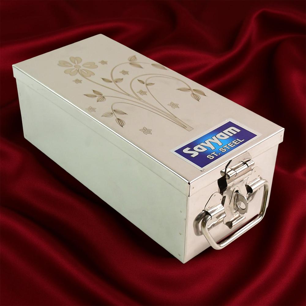 Premium Stainless Steel Velvet Lined Jewellery Storage Box With Lock And Red Interior - Color: Mix