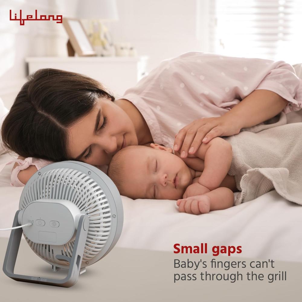 Lifelong USB Table Fan 180W - Rechargeable & 5-Hr Battery Backup - Portable Fan, High-Speed Fan, Charging Fan, Battery(LLUSBTF03)