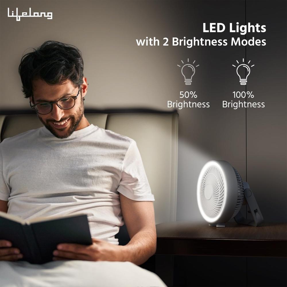 Lifelong USB Table Fan 180W - Rechargeable & 5-Hr Battery Backup - Portable Fan, High-Speed Fan, Charging Fan, Battery(LLUSBTF03)