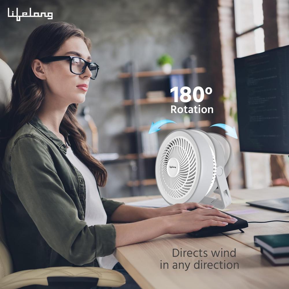 Lifelong USB Table Fan 180W - Rechargeable & 5-Hr Battery Backup - Portable Fan, High-Speed Fan, Charging Fan, Battery(LLUSBTF03)