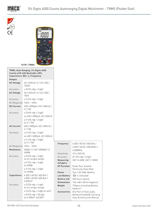 MECO Digital Multimeters 101P+TRMS