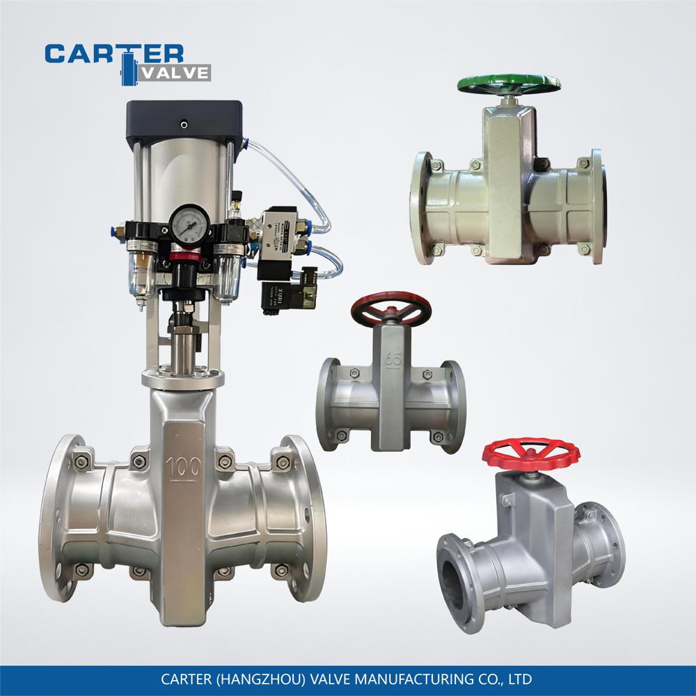 Pinch Valve / Sleeve Pinch Valve, Cast Iron, Flanged, Pneumatic Actuated, Rubber Sleeve Structure, Slurry/Powder Media, DIN Standard