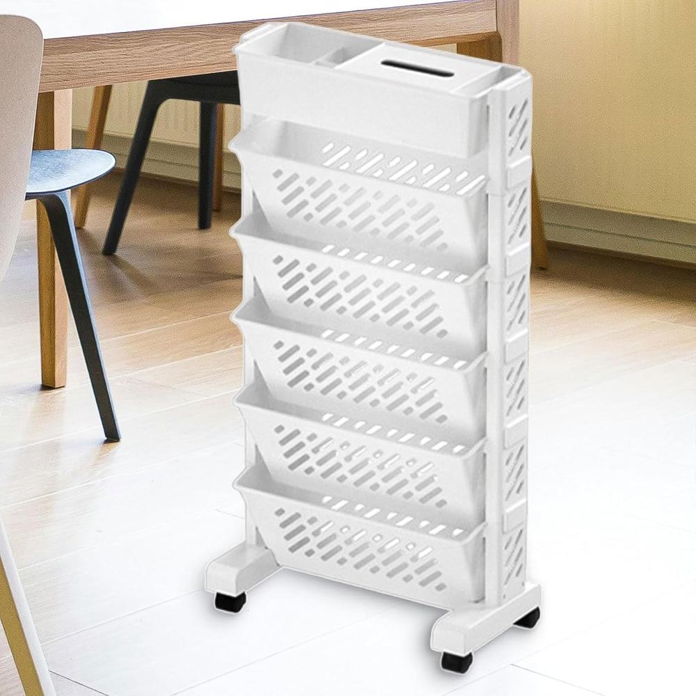 Movable Bookshelf, Large Capacity Rotatable Plastic Rolling Organization Shelf / Rack
