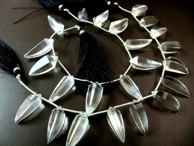 Natural Rock Crystal Briolette banana Shape Beads Size 8X25mm Strand 8 inches long