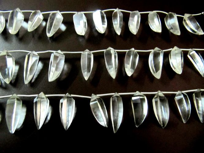 Natural Rock Crystal Briolette banana Shape Beads Size 8X25mm Strand 8 inches long