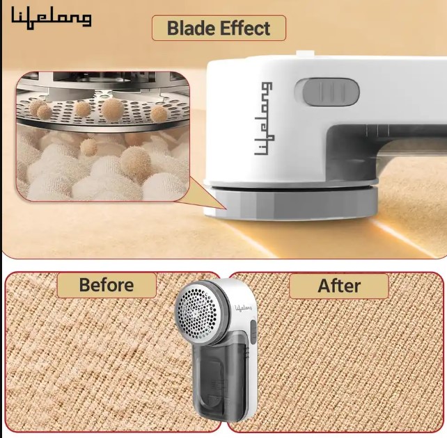 Lifelong 2-in-1 Lint Remover for Clothes with Brush - Fabric Shaver for Woollen Sweaters, Cotton Clothes, Sofa - Dust & Pet Hair Remover from Clothes - 2 Metre USB - Use with 5V-1A Adapter (LLELR18)