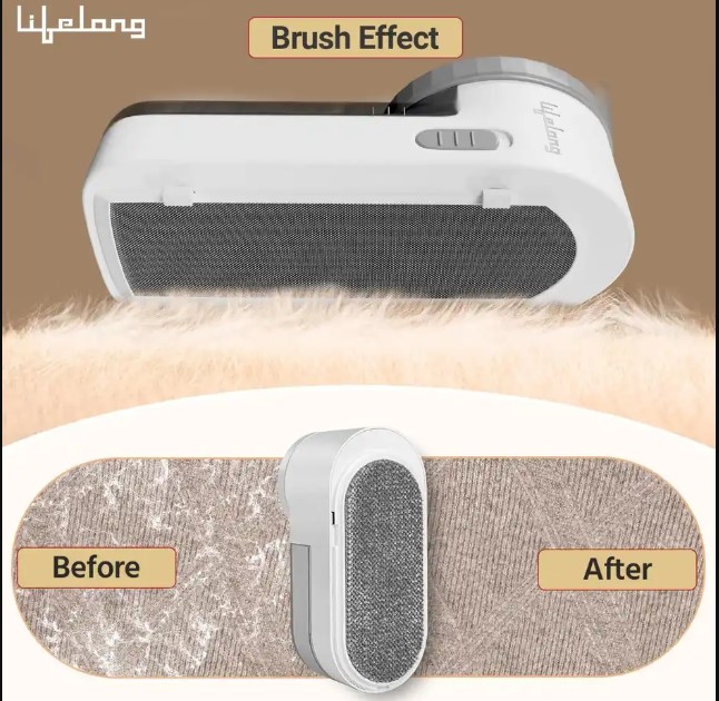 Lifelong 2-in-1 Lint Remover for Clothes with Brush - Fabric Shaver for Woollen Sweaters, Cotton Clothes, Sofa - Dust & Pet Hair Remover from Clothes - 2 Metre USB - Use with 5V-1A Adapter (LLELR18)