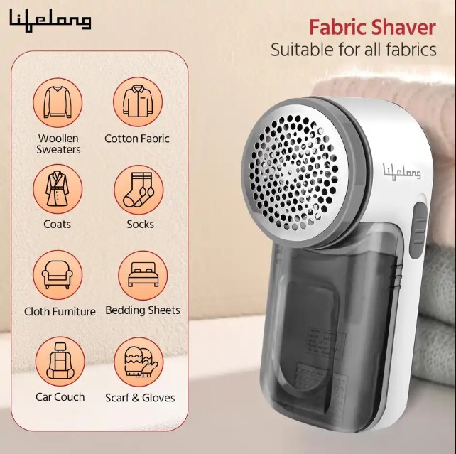 Lifelong 2-in-1 Lint Remover for Clothes with Brush - Fabric Shaver for Woollen Sweaters, Cotton Clothes, Sofa - Dust & Pet Hair Remover from Clothes - 2 Metre USB - Use with 5V-1A Adapter (LLELR18)