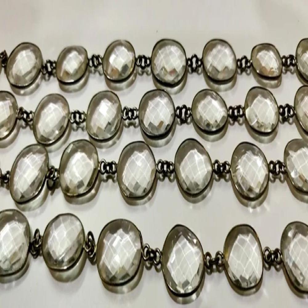 1 Foot- Natural Crystal Quartz Briolette ,Free Shape Briolette Bezel Connector Chain 12 To 15 Mm Crystal - Color: White
