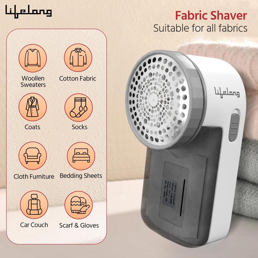 Lifelong 2-in-1 Lint Remover for Clothes with Brush |9000 RPM| Fabric Shaver for Woollen Sweaters, Cotton Clothes, Sofa Covers | Dust & Pet Hair Remover from Clothes - Batteries Not Included (LLELR09)