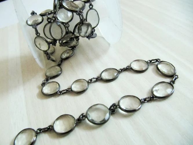 Natural Crystal Quartz Nugget Briolette Connector Chain Uneven Free Shape 12to15mm