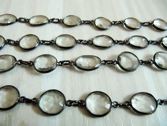 Natural Crystal Quartz Nugget Briolette Connector Chain Uneven Free Shape 12to15mm