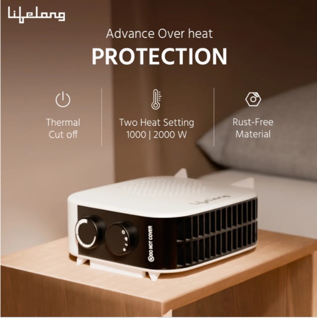 Lifelong LLFH922A 2000 Watt Room Heater for Home with 3 Air Setting & ISI Certified, Portable Electric Blower Heater