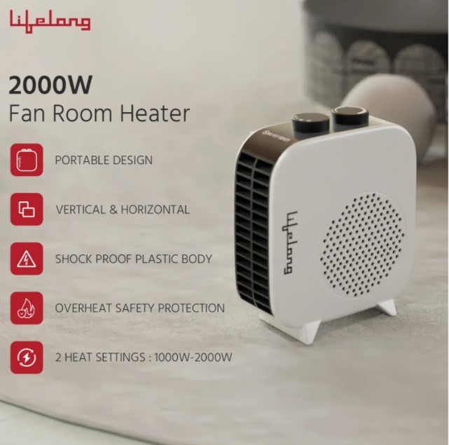 Lifelong LLFH922A 2000 Watt Room Heater for Home with 3 Air Setting & ISI Certified, Portable Electric Blower Heater