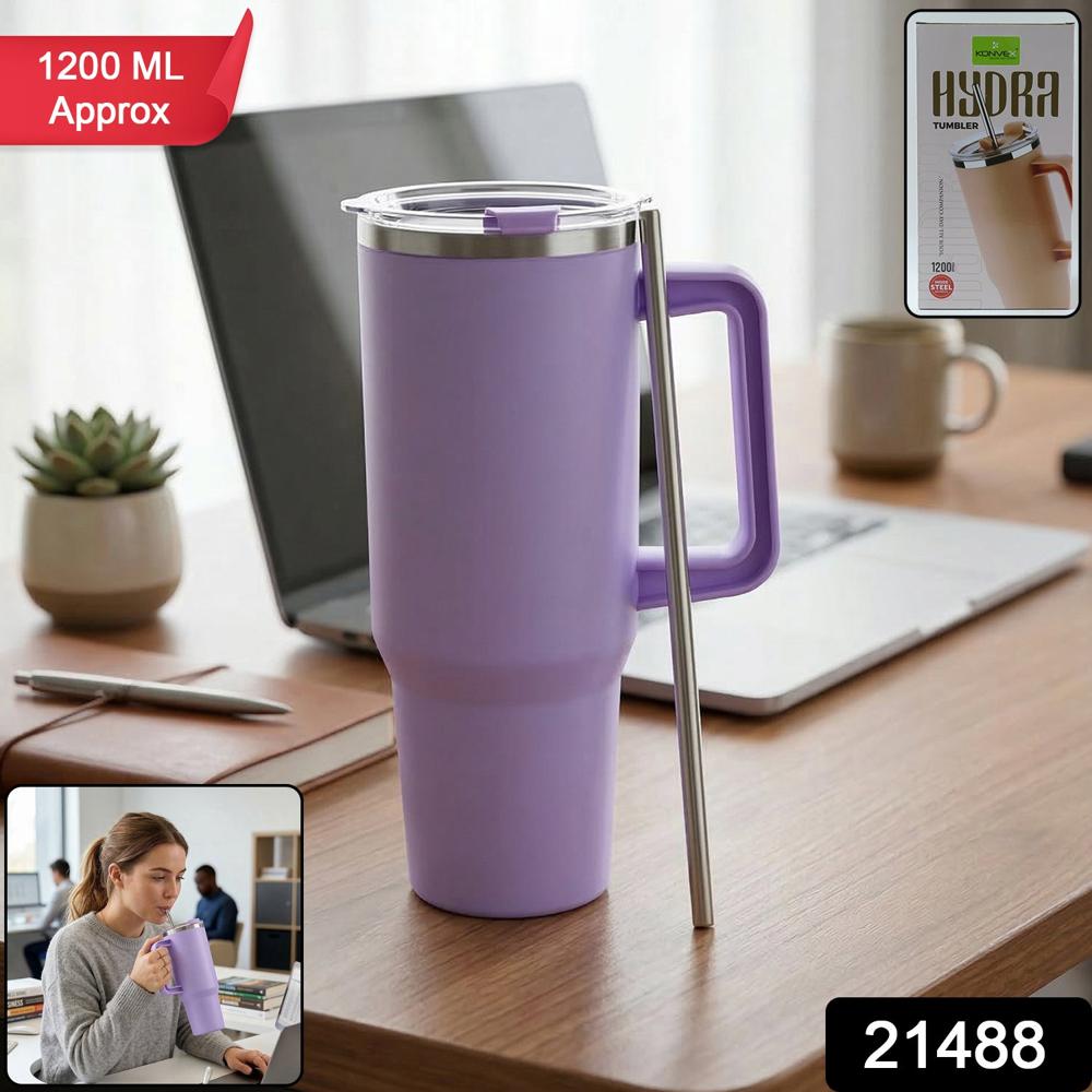 Konvex Large Capacity Insulated Tumbler Mug with Handle and Straw 1200 ML Approx