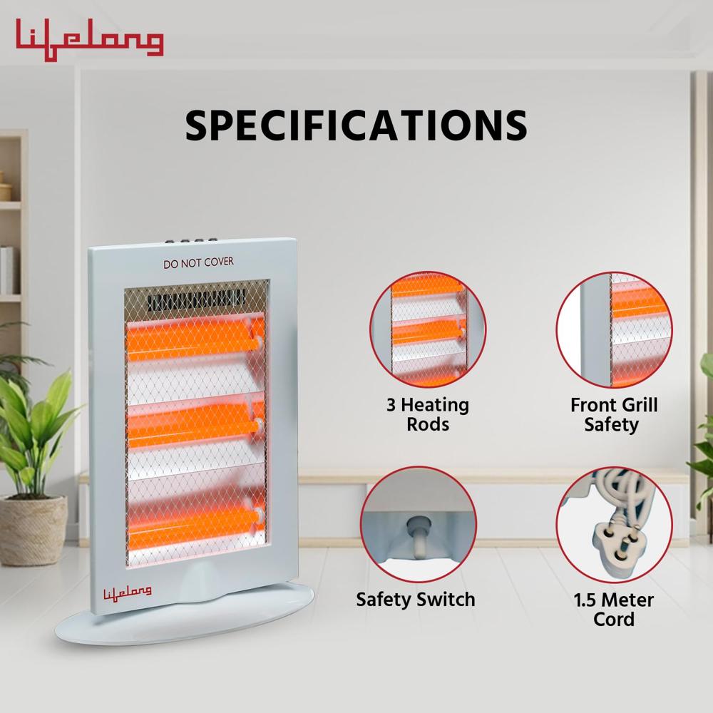 Lifelong Regalia Plus 1200 Watts Halogen Room Heater for Home with 3 Power settings | ISI Certified | Halogen Room Heater | Oscillation Function | 1 Year Manufacturer's Warranty (LLHH921, Grey)