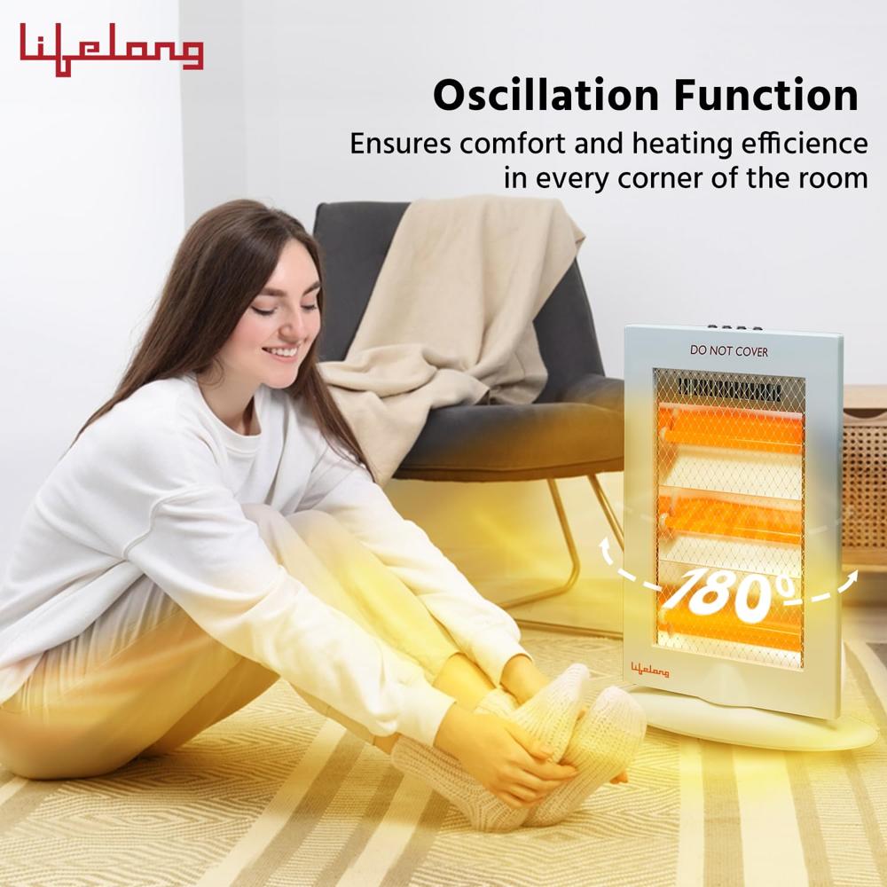 Lifelong Regalia Plus 1200 Watts Halogen Room Heater for Home with 3 Power settings | ISI Certified | Halogen Room Heater | Oscillation Function | 1 Year Manufacturer's Warranty (LLHH921, Grey)