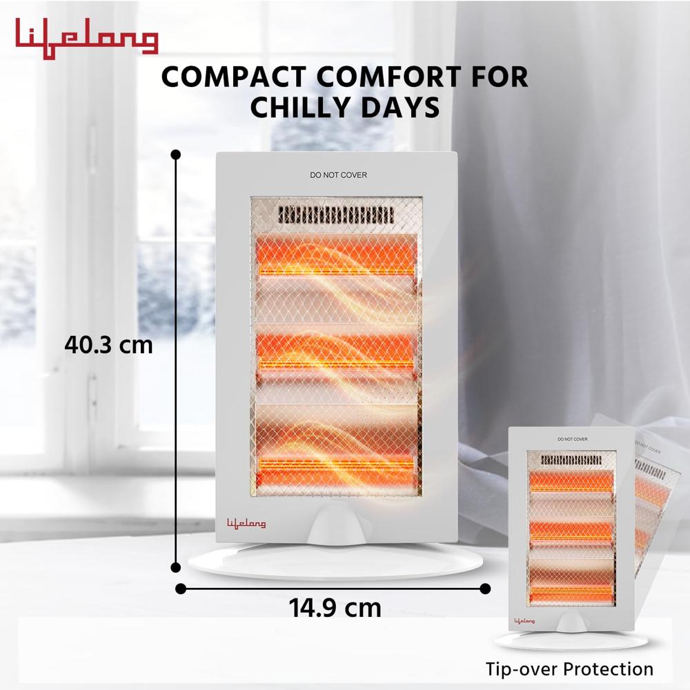Lifelong Regalia Plus 1200 Watts Halogen Room Heater for Home with 3 Power settings | ISI Certified | Halogen Room Heater | Oscillation Function | 1 Year Manufacturer's Warranty (LLHH921, Grey)