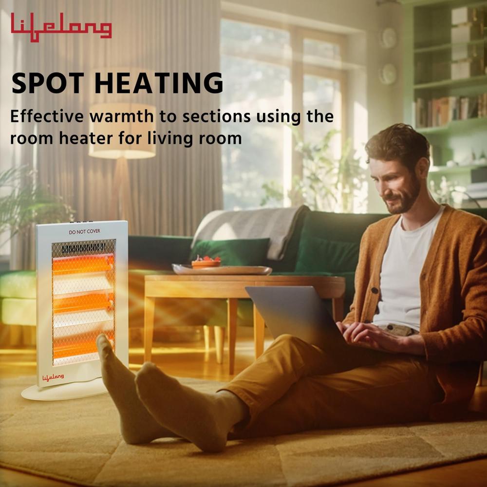 Lifelong Regalia Plus 1200 Watts Halogen Room Heater for Home with 3 Power settings | ISI Certified | Halogen Room Heater | Oscillation Function | 1 Year Manufacturer's Warranty (LLHH921, Grey)