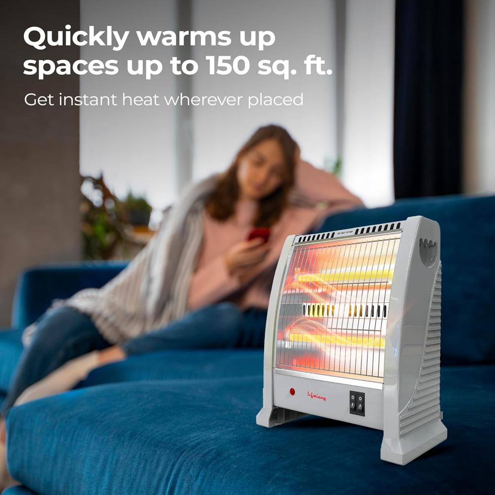 Lifelong Dyno 800 Watts Quartz Room Heater for Home with 2 Power settings, ISI Certified, 2 Rod Heater for Room |Cord Length 1.5 Meter| 1 Year Manufacturer's Warranty (LLQH925, Grey)