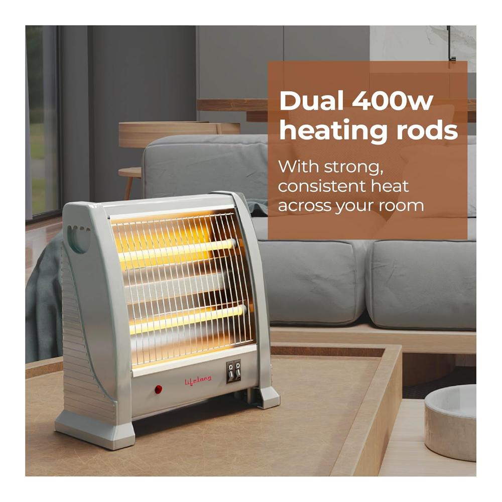 Lifelong Dyno 800 Watts Quartz Room Heater for Home with 2 Power settings, ISI Certified, 2 Rod Heater for Room |Cord Length 1.5 Meter| 1 Year Manufacturer's Warranty (LLQH925, Grey)