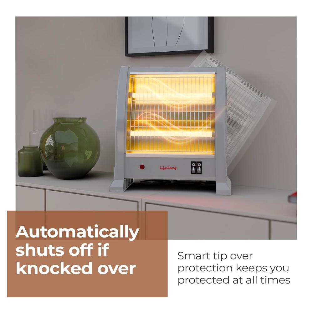 Lifelong Dyno 800 Watts Quartz Room Heater for Home with 2 Power settings, ISI Certified, 2 Rod Heater for Room |Cord Length 1.5 Meter| 1 Year Manufacturer's Warranty (LLQH925, Grey)