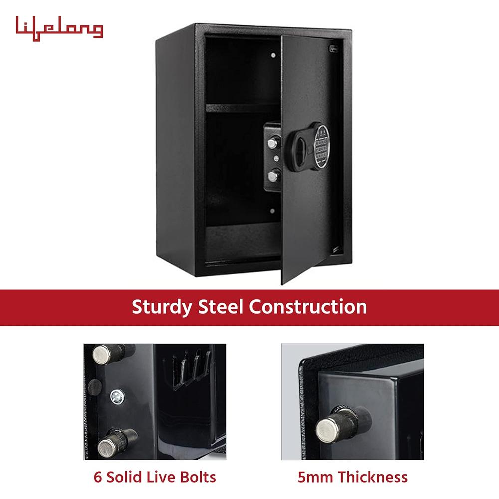 Lifelong LLHS20 56 litres Home Safe Electronic Locker| Digital Security Safe for Home & Office with Motorized Locking Mechanism, 2 Cubic Feet(1 Year Warranty, Black)