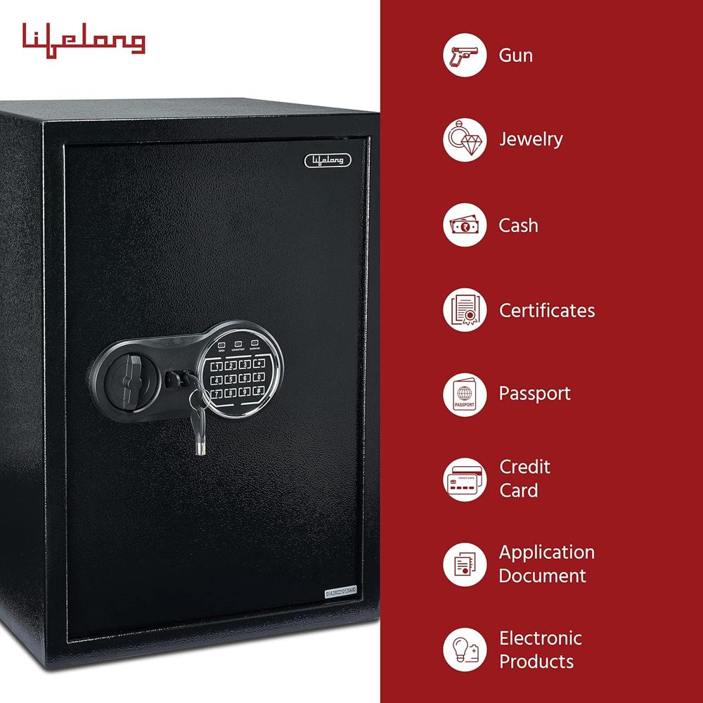 Lifelong LLHS20 56 litres Home Safe Electronic Locker| Digital Security Safe for Home & Office with Motorized Locking Mechanism, 2 Cubic Feet(1 Year Warranty, Black)