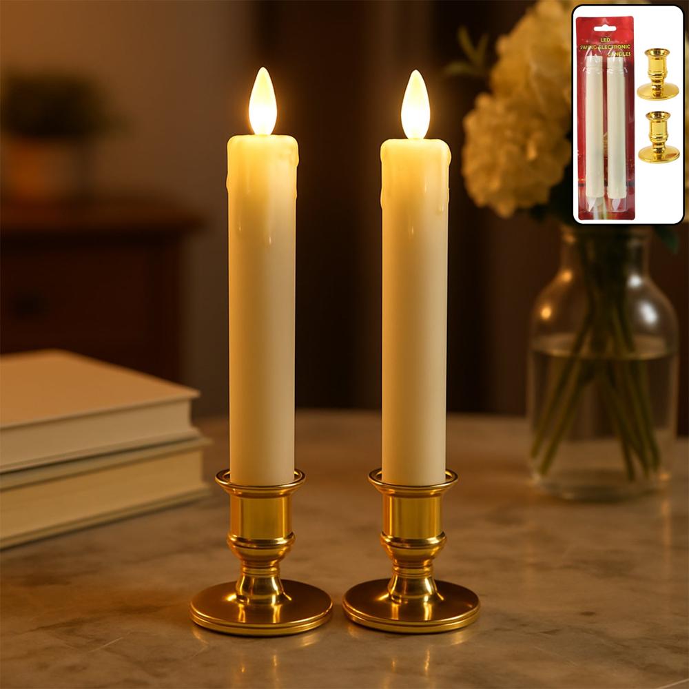 Set Of 2 Led Flameless Taper Candles - Color: Mix
