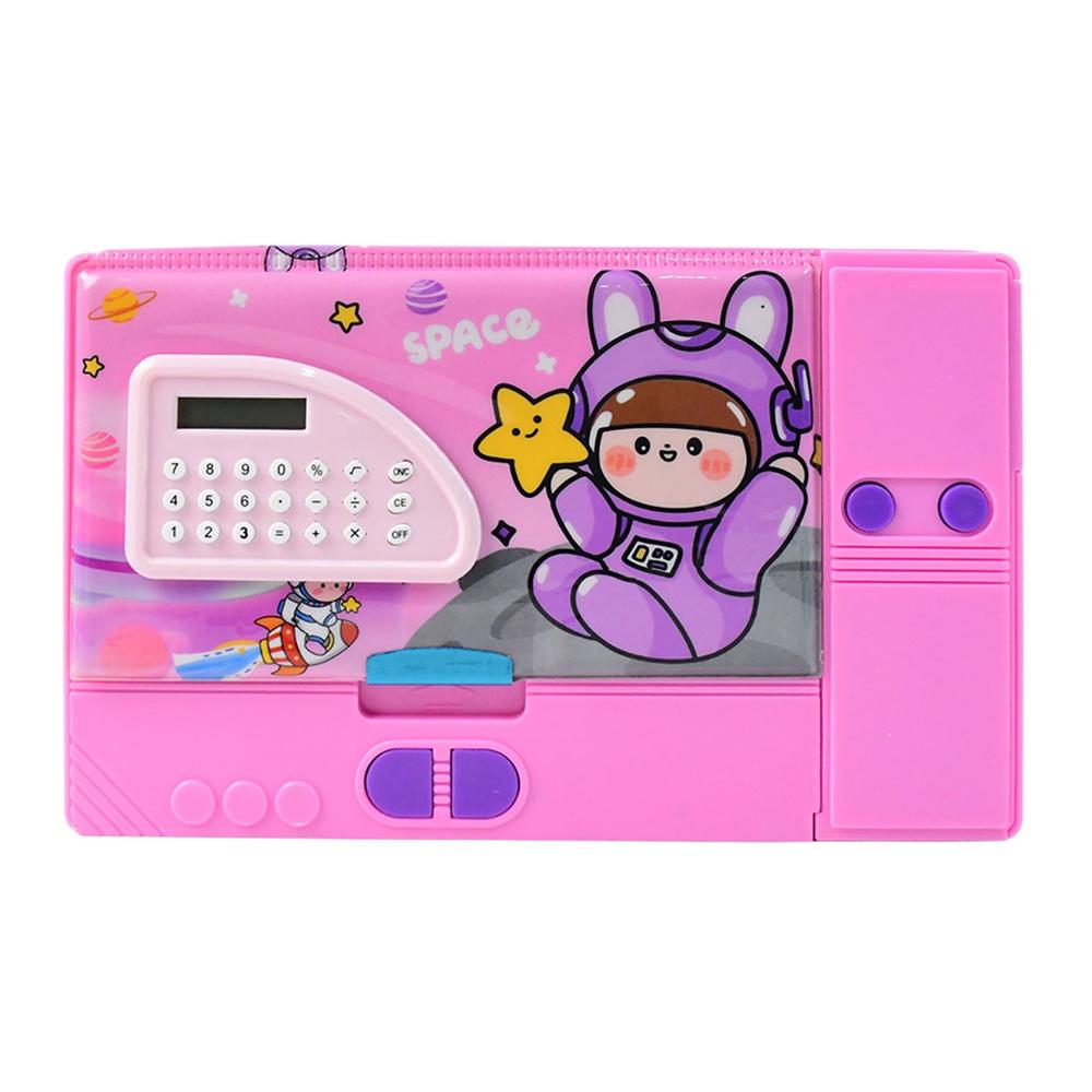 Multi-Functional Space Theme Pencil Box with Built-in Calculator (1 Pc)