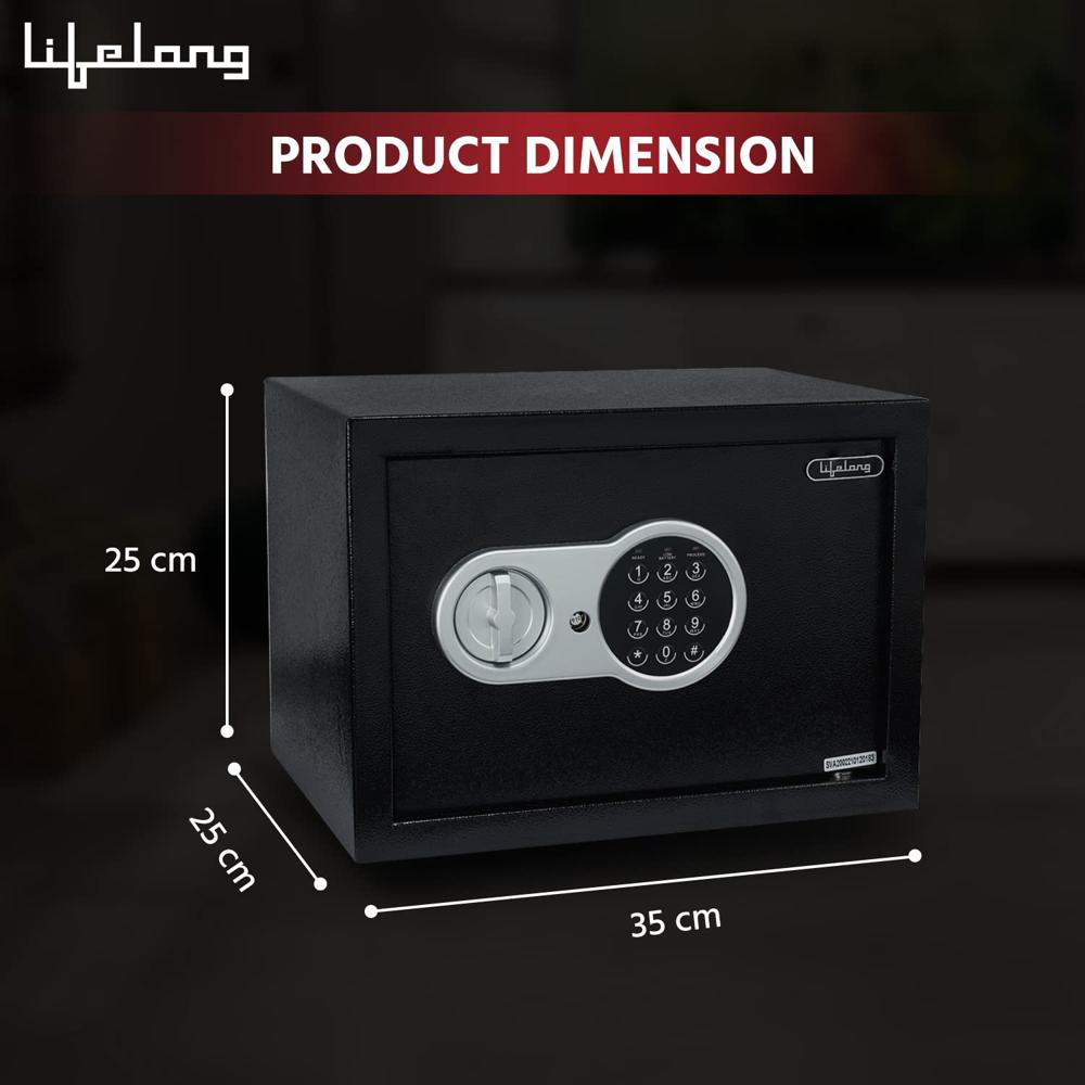 Lifelong 34 L Carbon Steel Digital Safe Locker Box For Home & Office | Inbuilt LED Light | Essential Smart Home Locker for Gold, Jewellery, Cash | Tijori Box, Wardrobe Compatible, 1 Yr Warranty, Black(LLHSL12)