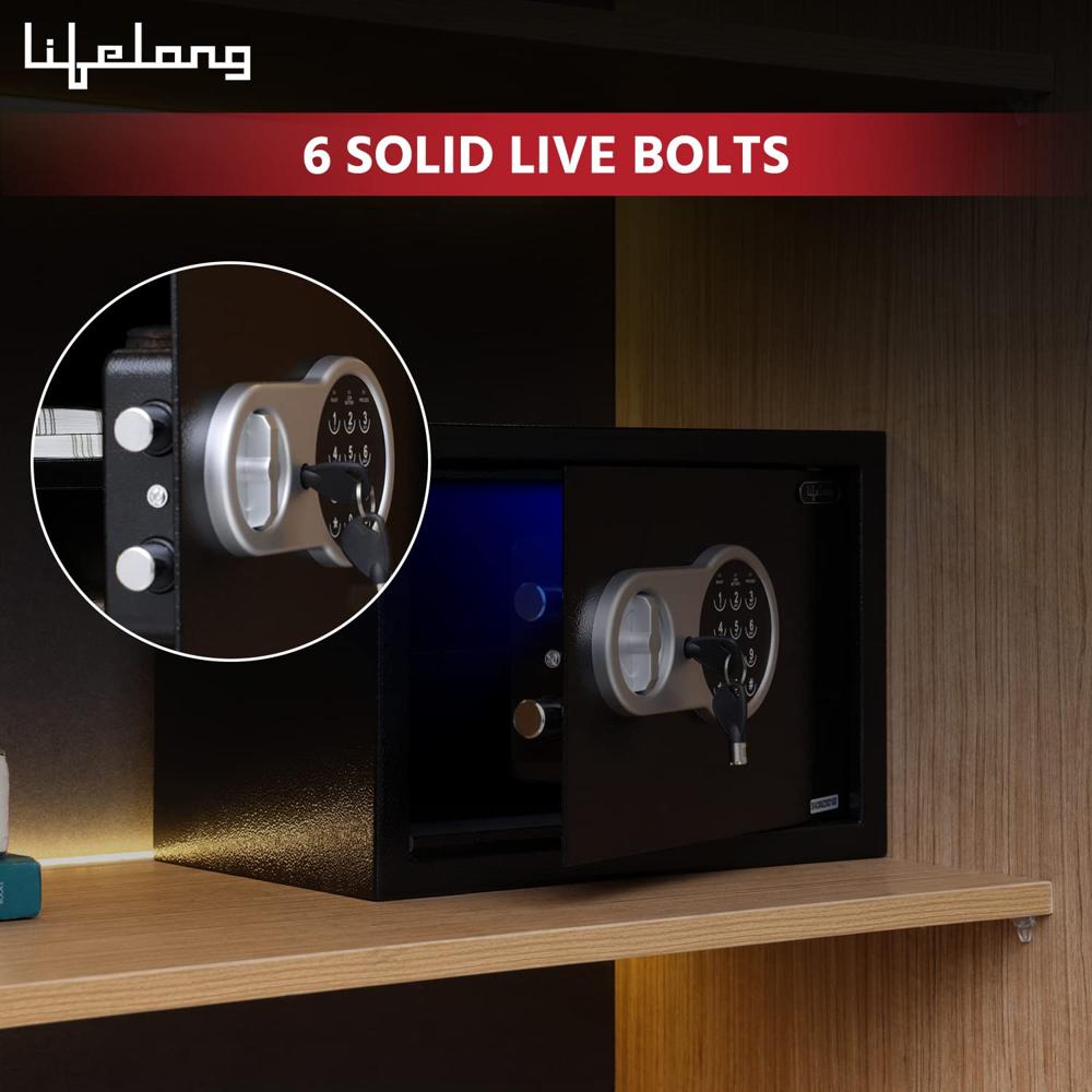 Lifelong 34 L Carbon Steel Digital Safe Locker Box For Home & Office | Inbuilt LED Light | Essential Smart Home Locker for Gold, Jewellery, Cash | Tijori Box, Wardrobe Compatible, 1 Yr Warranty, Black(LLHSL12)
